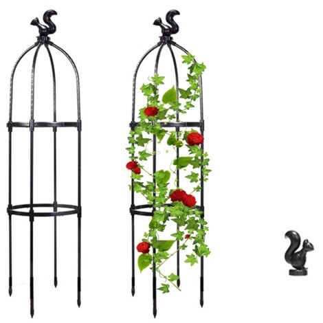 Tuteur pour Plantes Grimpantes en Fibre de Verre [95cm,120cm,145cm] Blanc/ Noir - avec 3 Decorations de Sommet - Installation Facile Sans Outils