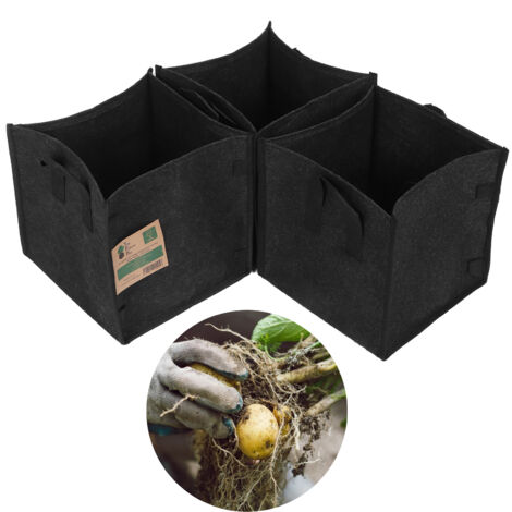 [Plantation en Pots] Sacs de Culture en Felt Noir Rectangulaire avec Poignées Kit de 3 Dimensions 23.5x23.5x25cm pour Jardiner Légumes et Fraises (1/5)
