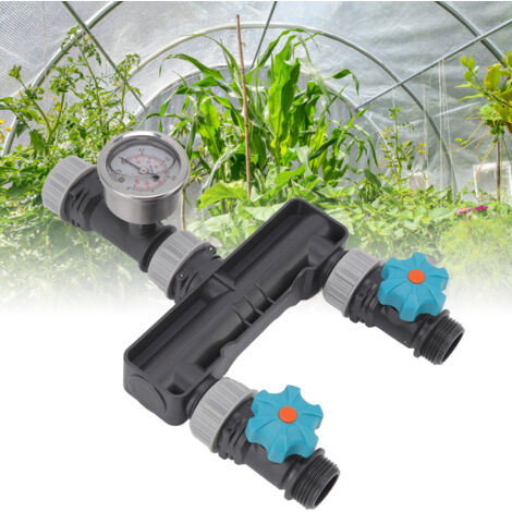 Régulateur de pression d'eau à 2 voies avec jauge ajustable G1/2, robinet d'irrigation pour jardin patio ferme (1/5)