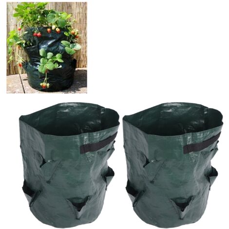 [Sacs de Culture pour Fraises et Plantes] Sacs de Plantation en PE 10 Gallons, 8 Poches Vert Noir avec Manches pour Jardins Domestiques et Espaces Urbains (1/5)