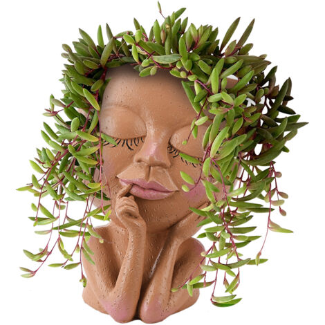Pot pour plante - Pot de tête résine yeux fermés avec trou de drainage pour plantes d'intérieur et d'extérieur noir (1/5)