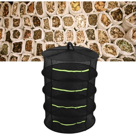 Étagère Séchage Herbes 4 Étages Modèle Zipper Noir 60cm Polyester inox Drying Basket Rack Net - Design pliable et fermeture zip étanche pour un séchage rapide et efficace de plantes dans les petits es (1/5)