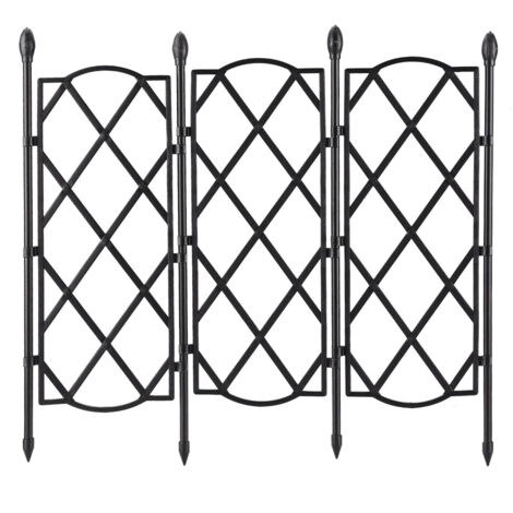 Grillage de Jardin Modulaire en 3 Panneaux - Treillis Métallique à Revêtement Plastique Noir, Cadre DIY pour Plantes Grimpantes, Clôture et Décor Festif (63x46.5 cm)