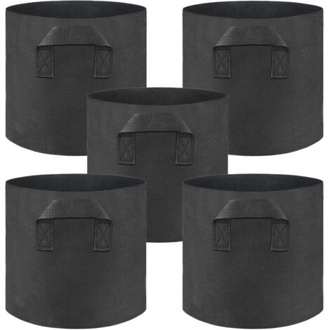 Sac de Culture en Toile Polypropylène Respirant avec Anses - 20cm x 10cm x 8cm - Noir - 5 Pièces (1/5)