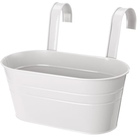 Jardinières Suspendues Métal Fer 2PCS pour Balcon Rail Fenêtre 28x16cm Blanc Drainage Antidéformation Rustique (1/5)