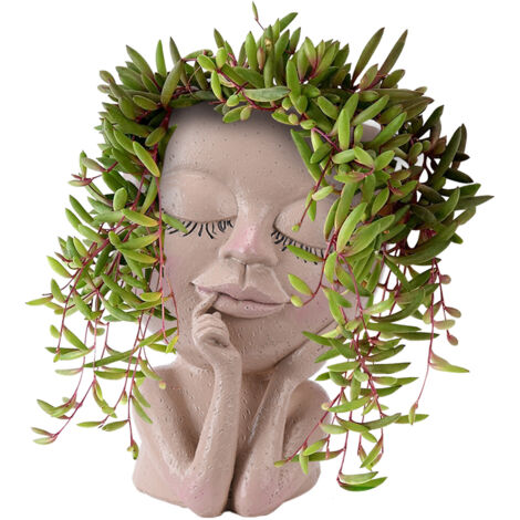 Face Pot - Pot de fleurs tête résine avec trou de drainage - Design yeux fermés 22x16x11cm
