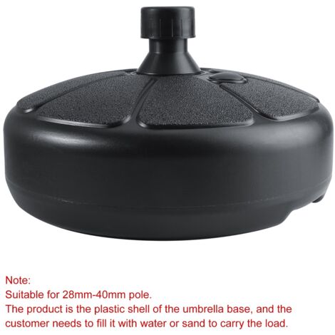 Socle de parasol extérieur - Base pour parasol remplissable avec eau ou sable - Design circulaire noir - Dimensions 37 x 13 cm - Matière plastique résistante - Pour patio, jardin et usage commercial - (1/5)