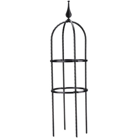 Support de jardin pour plantes grimpantes en résine extérieure avec anneau sécurisé et design ondulé - Set de 2 supports blancs ou noir (1/5)