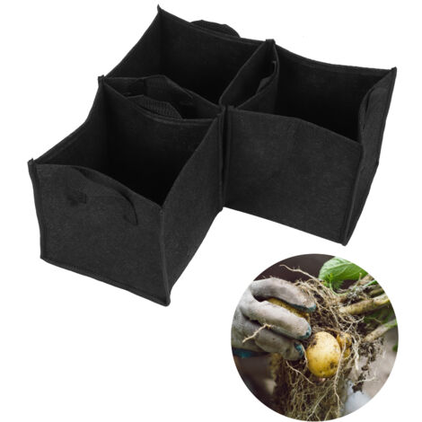 Sacs de culture horticoles [Kit de 3 sacs à bacs de culture rectangulaire en feutre avec anses et drainage] pour légumes et plantes, matériau respirable, dimensions 19.5x19.5x20cm, idéal balcon/terras (1/5)