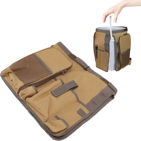 Sac de rangement pour outils de jardin - Organisation bucket - Capacité XXL avec poignée robuste - Toile Oxford 600D lavable - Taille 45.5x40cm - Khaki (1/5)