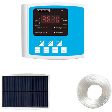 Kit d'Arrosage Automatique Système de Goutte à Goutte Double Pompe USB et Panneau Solaire avec Alarme Vocale DIY pour 10 Pots Jardin Patio Serre