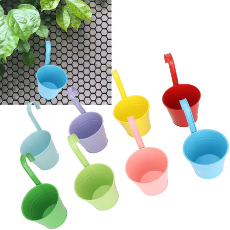 [Bacs à fleurs] Lot de 8 Pots Métalliques Décoratifs Colorés avec Crochets Détachables pour Balcon/Rail (1/5)
