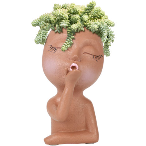 Pot de Fleurs Sculpture Portrait en Résine [Pot de Fleurs Bisou Volant en Résine Sculpture Portrait avec Évocation de Paix et Sérénité, Pot de Plante Fermé Yeux] (1/5)