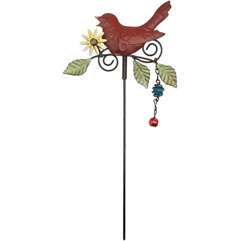 Oiseau de jardin métallique coloré 'Little Red Bird' avec girouette pour décor de jardin, cour et villa (1/5)