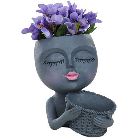 Pot de Plante en Résine Cute Face Head avec Drainage Grey Pot de Plante en Résine Cute Face Head avec Drainage Grey 420g (1/5)