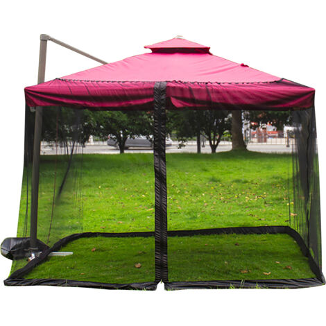 Filet de Protection Parasol Carré 300x300x230cm pour Jardin et Patio Polyester Noir avec Entrée Zippée (1/5)