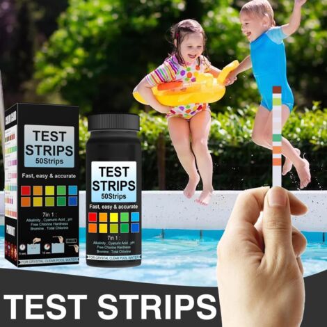 Papiers Test de Qualité Piscine 7 en 1 - Lot 50 pièces - Analyse pH Chlorine Bromide Acidité Cyanure - Serti pour Piscines Spa Jacuzzi (1/5)