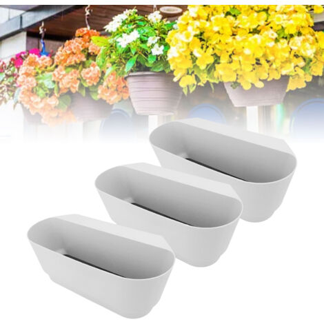 Jardinière Balustrade Suspendue Avec Drainage - 3 Pots Fleurs Blanc Style Rustique Pour Balcon Fenêtre (1/5)
