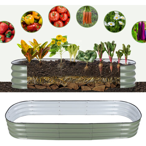 Kit de Parterre de Jardin Elevé Résistant et Design en Métal avec Pièces de Montage pour Fleurs et Légumes, 195x60x28cm / 150x105x28cm, Vert Lumineux (1/5)