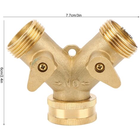Splitter de Jardin à 2 Embranchements en Cuivre, Connecteur d'eau avec Valve Standard US, 3/4 Inch (1/5)