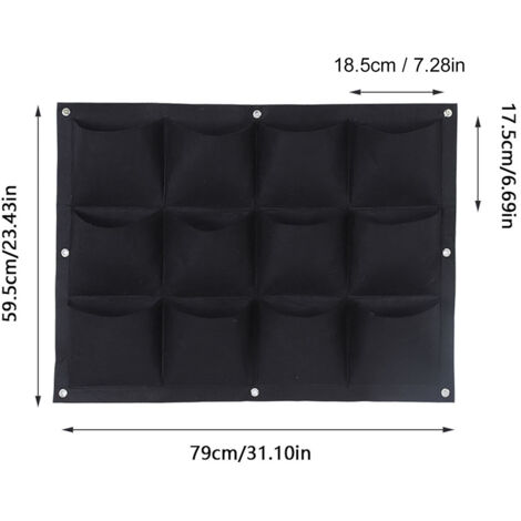 Sac de Culture Vertical Hanging pour Plantes 12 poches Felt dégradable 79x59.5cm Noir (1/5)
