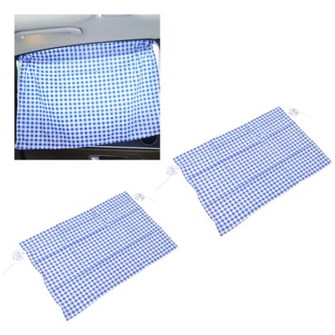 Store de Voiture Anti UV avec Ventouse - Store de Fenêtre en Tissu à Motif Quadrillé Bleu, 2 Pièces 72x49cm (1/5)