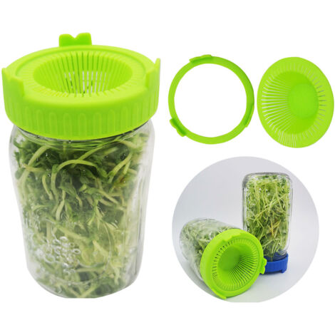[Couvercles Germoirs] 4x Pour Bocaux Large Ouverture 86mm - Matière Sans BAP, Anti-Rouille, Support Drainage - Bleu, Vert, Orange, Jaune (1/5)