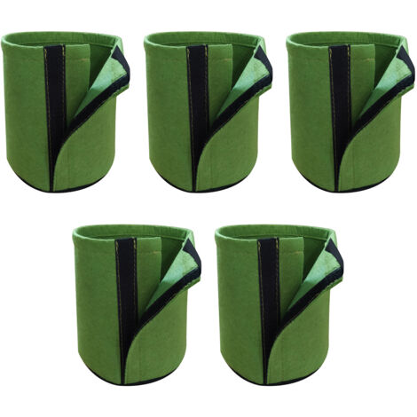 Sacs de culture pour plantes en feutre premium, 5 pièces, dimensions 16x20cm et 21x22cm, noir et vert, idéal pour légumes racines et transplantation facile (1/5)