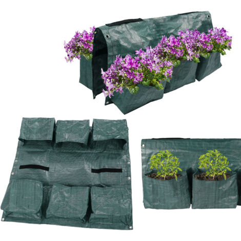 Sac de culture suspendu double face avec 6 poches respirantes pour jardin balcon maison, matériau PE résistant, taille totale 68x68cm, 4 cordes incluses (1/5)