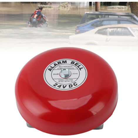 Cloche d'alarme incendie en alliage aluminium résistant à l'eau, 6 pouces, 24V DC, 95 dB, installation murale/plafond, pour maison/école/fabrique.