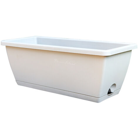 Jardinier de Fenêtre Rectangulaire [Boîte de Plantation Plastique] avec Bac d'Évacuation d'eau et Deux Entrées d'eau Incluses, Dimensions 50 x 20 x 18cm, Matériau Recyclable, Coloris Vert/Blanc/Rouge,