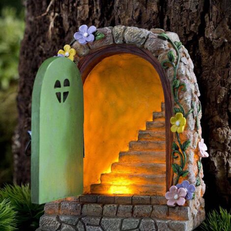 Statue de Porte pour Jardins Fées - Résine Lumineuse Solarisé de 12.5cm (1/5)
