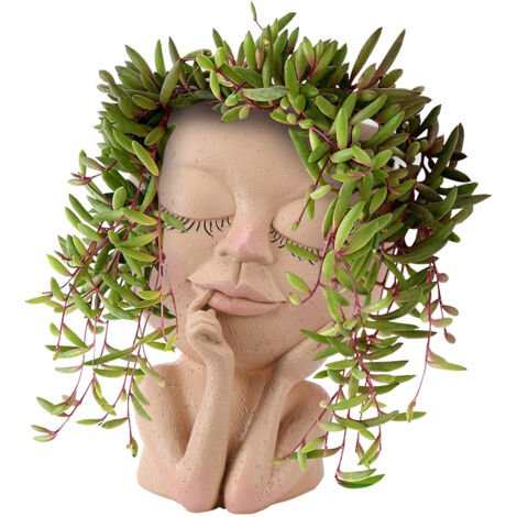 Pot de Fleurs Sculptural en Résine Face avec Drainage - Création Originale pour Plantes Indoor et Outdoor (1/5)