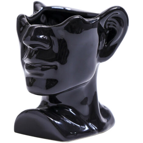 Fleurs Artificielles Lavande avec Pot Sculpté Portrait - [PE, Céramique] - 11.5x11x11.5cm - Noir/Blanc - Décoration Maison/ Bureau/ Éco (1/5)