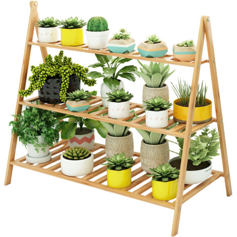 Planter Bamboo Étagère décorative à plusieurs niveaux pour plantes succulentes Pot Intérieur Salon Balcon (1/5)