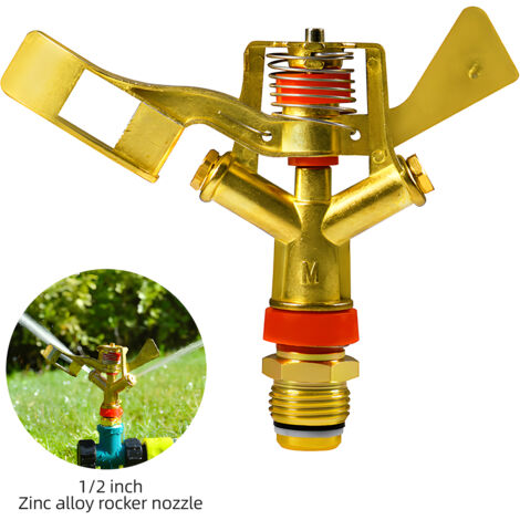 Arroseur rotatif d'impact 1/2 inch - Réglable zinc avec 2 buses et rotation automatique 360° pour irrigation jardin et patio (1/5)