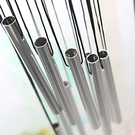 Carillon métal avec 12 tubes aluminium pour jardin et maison - Design élégant et son clair - 58cm (1/5)