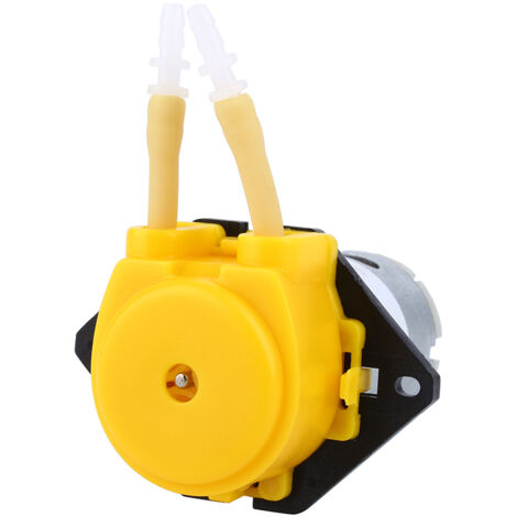 Pompe péristaltique dosage, Jaune, Pompe doseuse avec prise, Matériel plastique, Tube diamètre 2/4mm, Vitesse 1-500 rpm, 0-200 ml/min