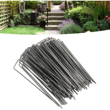 Clou de jardin U galvanisé 100pcs – Fixation robuste pour barrière anti-racines et tissu paysager (4x10cm, acier galvanisé) (1/5)