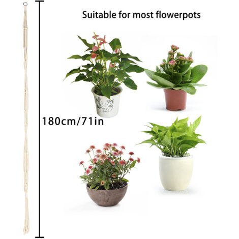 Porte-pot suspendu bohème en corde de jute, taille 180 cm pour plantes intérieur/extérieur (1/5)