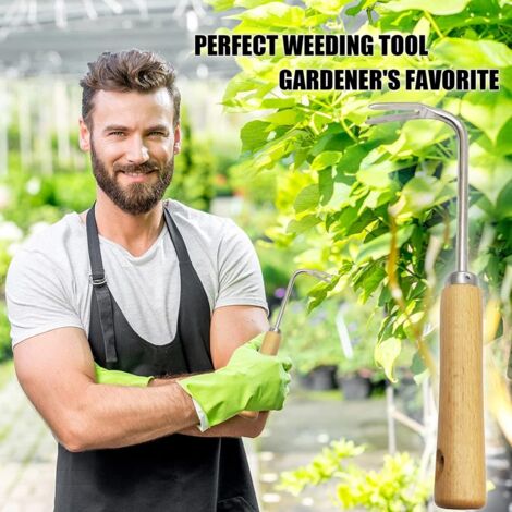Désherbeur Manuel en V avec Manche Bois et Métal, Arracheur de Mauvaises Herbes pour Jardin, 26.5cm ou 33cm, Inox Résistant, Érgonomique (1/5)