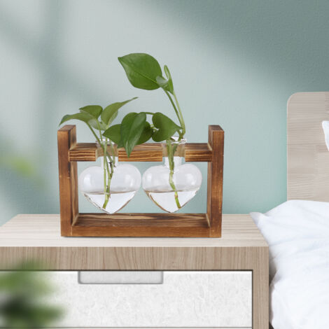 Vase Marouette Tréflée DIY Pot de Fleur Vintage Cadre Bois et Pots Transparent Tabletop (1/5)