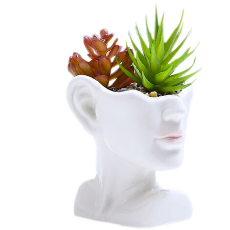 Fleur Lavande Artificielle dans Pot Ceramique Peinture Portrait Design Moderne 11.5x11x11.5cm Noir Blanc Polyethylene sans Pollen Decoration Bureau Maison (1/5)