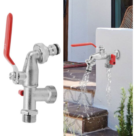 Robinet de Jardin Cuivre 1 In 2 Out Double Écrou Connexion Acier Revêtement Nickelée Résistant à la Gelée et aux Températures Élevées (1/5)