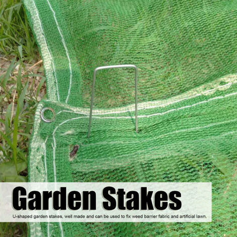 Piquets de jardin 50Pcs U‑Shaped en fer pour fixer barrière anti‑herbes, taille 15x4cm, fixation durable pour pelouse et paysage. (1/5)