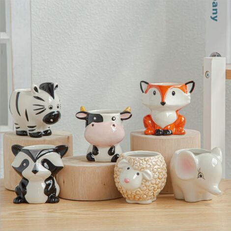 Pot de Plante Céramique Animal Enfantin Décoratif Succulente - Pot de Fleur Moderne Ornement Jardinière - Ceramics Animal Shaped Plant Pots - Cute Cartoon Succulent Flower Pots Garden Ornaments (1/5)