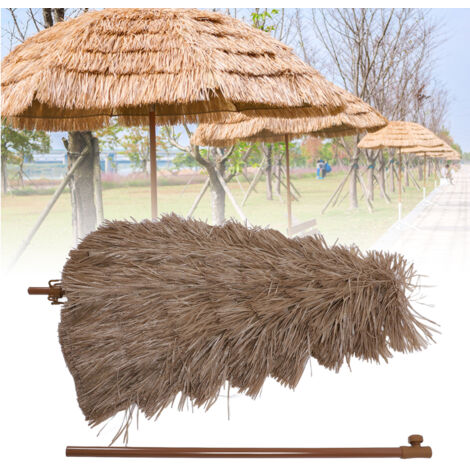 Parasol Artificiel En Simili Thatch avec Toile Tressée et Pied en Métal Pivotant 45° et Hauteur Adjustable pour Jardin, Plage, Patio - Dimensions : 2.4m (7.9ft) - Ne Comprend pas le Socle (1/5)