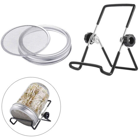 Kit Sprouts Mason Jar [Couvercles Tiroir + Support] 304 Stainless Steel 86mm 2 Pièces Rangement Frais Folio (1/2)