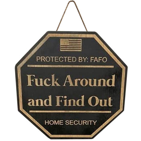 Plaque de Cour Sécurité Signalisation Bois Rustique Octagon Noir Décoration Porte Fenêtre 30cm Hemp Rope Surveillance Défensive Originale (1/5)
