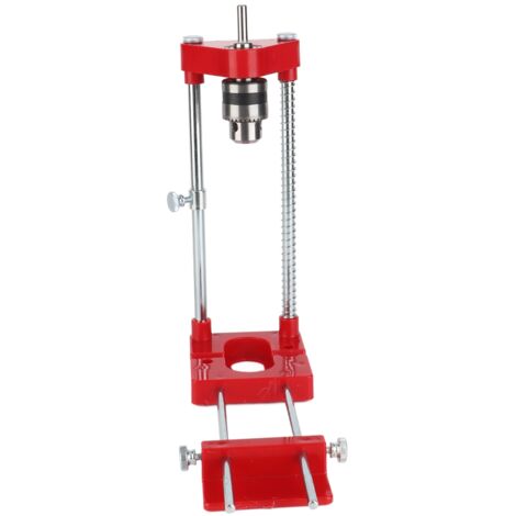 Guide de perçage portable pour bois - Positionneur de forage ajustable avec base carrée Auto-Line, chuck reversible, rainure en V et butée - Métal + plastique technique, 28x9cm (1 unité) (1/5)